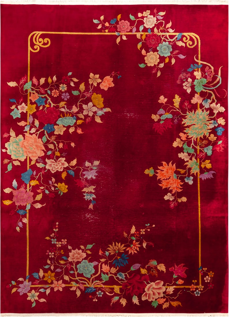 No Reserve - Chinese Art Deco Carpet, circa 1925?1935 - 11 ft 9 in x 8 ft 9 in (3.58 m x 2.66 m): Curated collection of antique, vintage and modern rugs No Reserve - Chinese Art Deco Carpet, circa 1925?1935 Size: 11 ft 9 in x 8 ft 9 in (3.58 m x 2.66 m) Provenance: Property of a New York estate