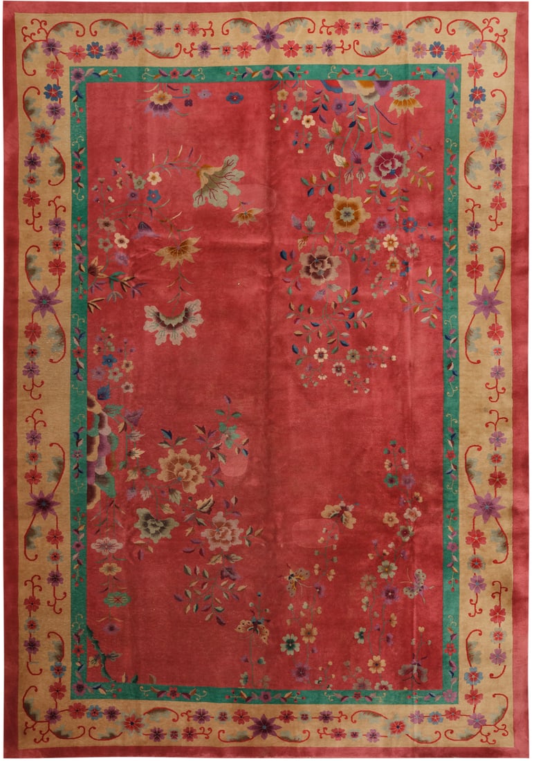 No Reserve - Large Antique Chinese Art Deco Carpet, circa 1925?1935 - 14 ft x 9 ft 10 in (4.26 m x: Curated collection of antique, vintage and modern rugs No Reserve - Large Antique Chinese Art Deco Carpet, circa 1925?1935 Size: 14 ft x 9 ft 10 in (4.26 m x 2.99 m) Provenance: Property of an Italian