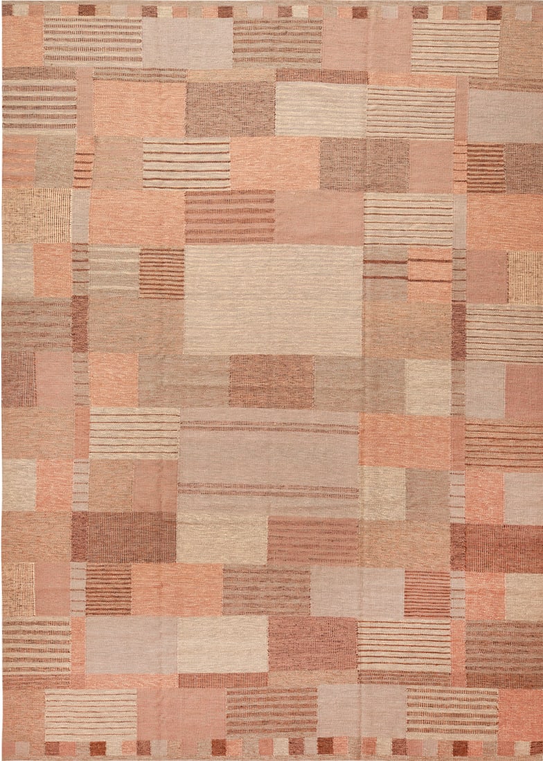 Mid-Century Modern Swedish-Style Kilim - 14 ft x 9 ft 10 in (4.27 m x 3 m): Curated collection of antique, vintage and modern rugs Mid-Century Modern Swedish-Style Kilim Size: 14 ft x 9 ft 10 in (4.27 m x 3 m) Provenance: From the Nazmiyal Collection A generously propor