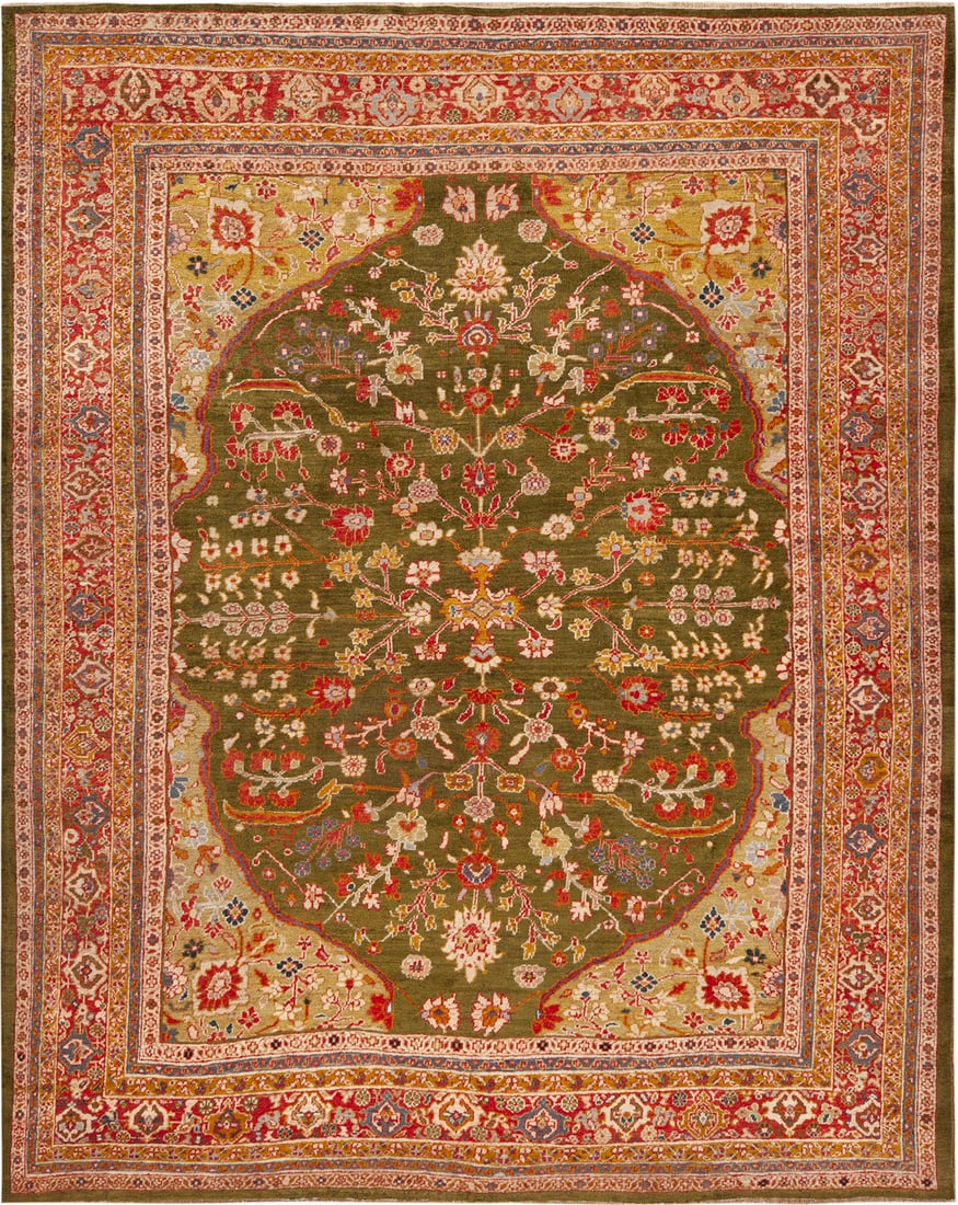 Antique Persian Sultanabad Rug circa 1910 - 11 ft 5 in x 9 ft 2 in (3.48 m x 2.79 m): Curated collection of antique, vintage and modern rugs Antique Persian Sultanabad Rug circa 1910 Size: 11 ft 5 in x 9 ft 2 in (3.48 m x 2.79 m) Provenance: From an Italian dealer A striking Sult