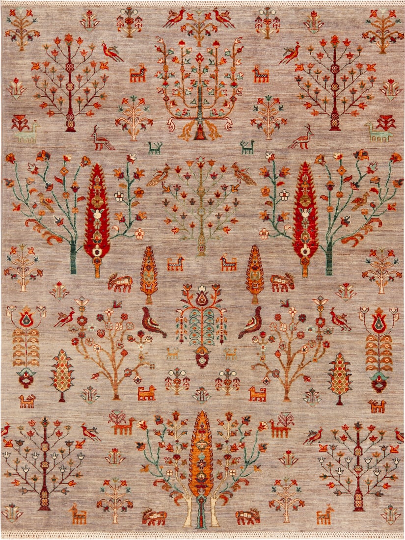 Modern Transitional Rug - 6 ft 7 in x 5 ft 2 in (2.01 m x 1.57 m): Curated collection of antique, vintage and modern rugs Modern Transitional Rug Size: 6 ft 7 in x 5 ft 2 in (2.01 m x 1.57 m) A charming modern rug inspired by Persian garden and tree-of-life imagery. 
