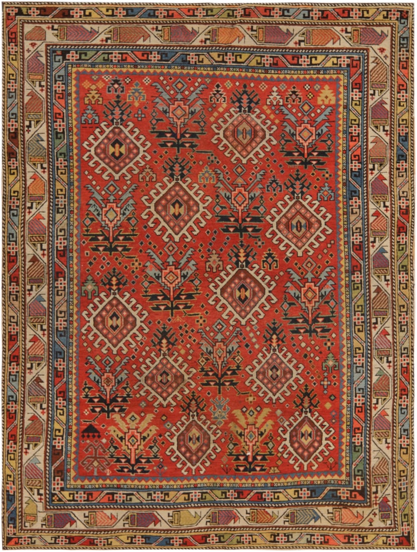 Antique Caucasian Shirvan Rug - 4 ft 9 in x 3 ft 7 in (1.44 m x 1.09 m): Curated collection of antique, vintage and modern rugs Antique Caucasian Shirvan Rug Size: 4 ft 9 in x 3 ft 7 in (1.44 m x 1.09 m) Provenance: From an Italian collector Circa 1880 A finely artic
