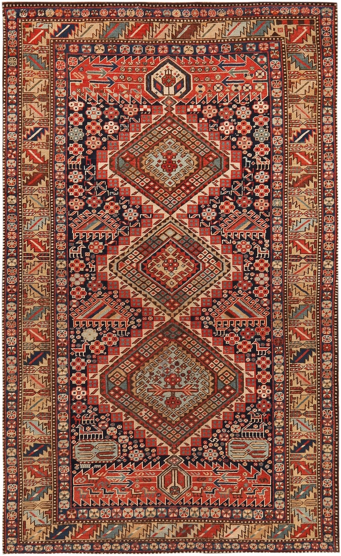No Reserve - Antique Caucasian Shirvan Rug - 5 ft 10 in x 3 ft 8 in (1.77 m x 1.11 m): Curated collection of antique, vintage and modern rugs No Reserve - Antique Caucasian Shirvan Rug Size: 5 ft 10 in x 3 ft 8 in (1.77 m x 1.11 m) Provenance: Property of a New York dealer Circa 1