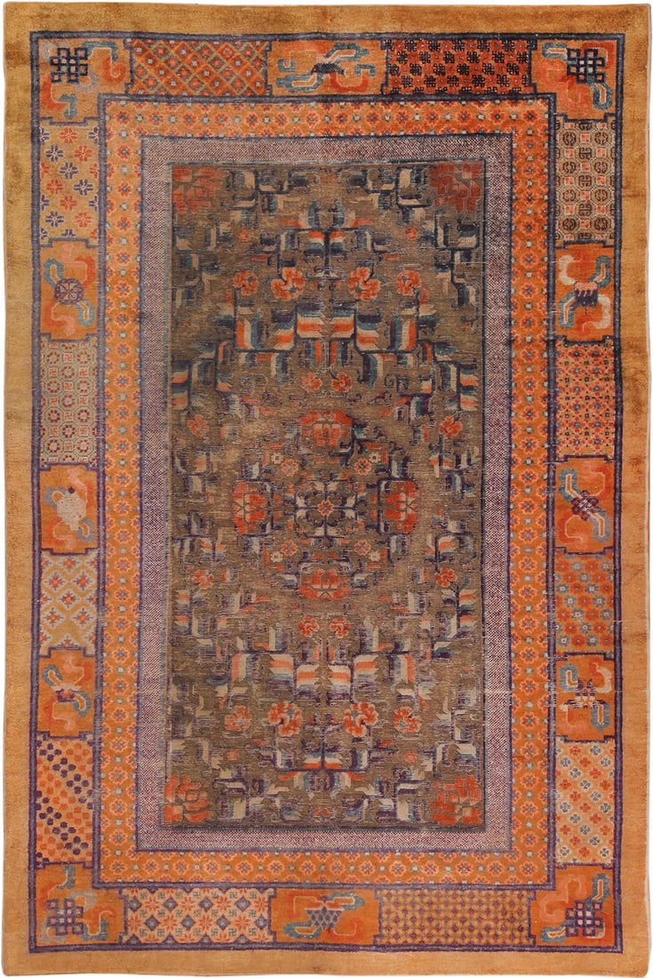 Rare Antique Chinese Silk and Metallic-Thread Rug - 9 ft x 6 ft (2.74 m x 1.82 m): Curated collection of antique, vintage and modern rugs Rare Antique Chinese Silk and Metallic-Thread Rug Size: 9 ft x 6 ft (2.74 m x 1.82 m) Provenance: Property of a New York proffessor Date: