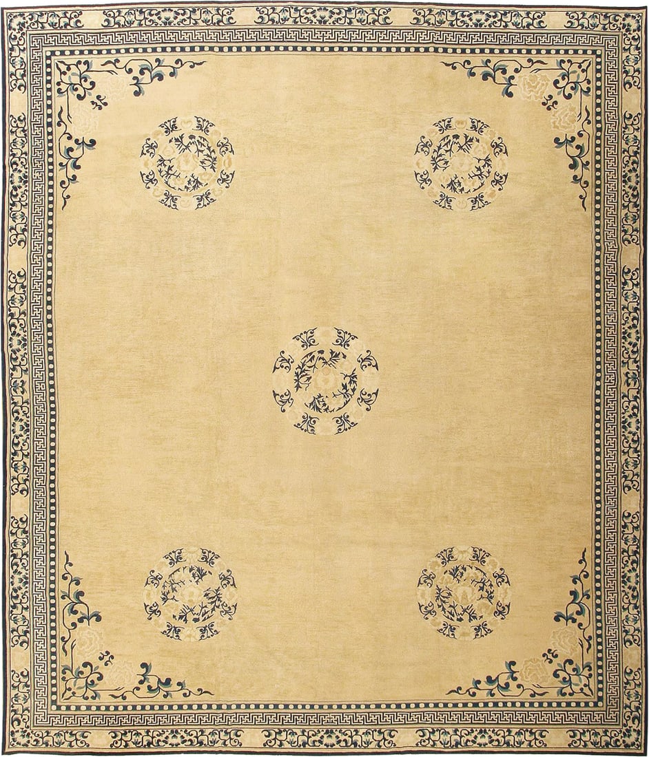 Oversized Chinese-Design Rug - 15 ft 11 in x 13 ft 10 in (4.85 m x 4.22 m): Curated collection of antique, vintage and modern rugs Oversized Chinese-Design Rug Size: 15 ft 11 in x 13 ft 10 in (4.85 m x 4.22 m) Provenance: From a New York residence Date: Circa 1920 A rem