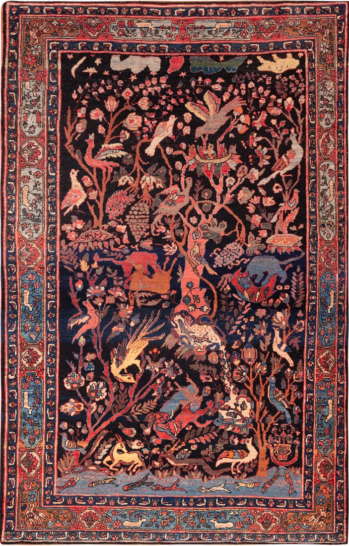 Unique Antique Persian Bidjar Animal and Bird Rug - Circa 1880 - 6 ft 8 in x 4 ft 6 in (2.03 m x (1 of 1)