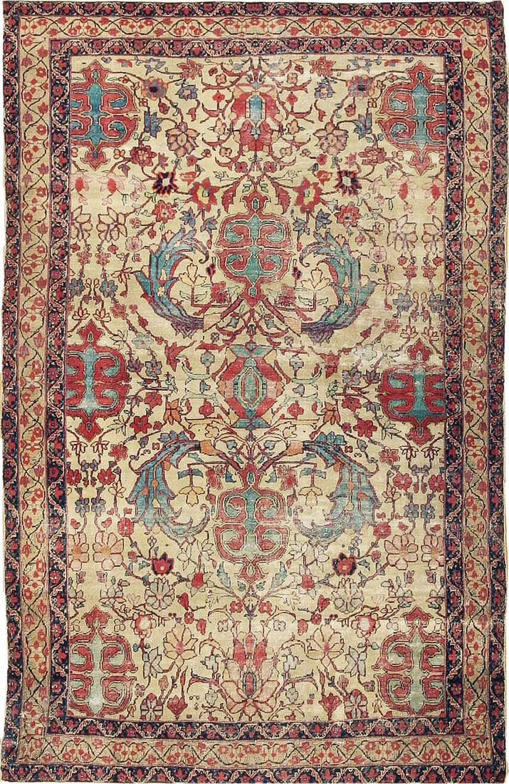 Exceptional Early Persian Kerman Rug - Mid-19th Century - 6 ft 7 in x 4 ft (2.01 m x 1.22 m): Curated collection of antique, vintage and modern rugs Exceptional Early Persian Kerman Rug - Mid-19th Century Size: 6 ft 7 in x 4 ft (2.01 m x 1.22 m) Provenance: Property of a New York collector <