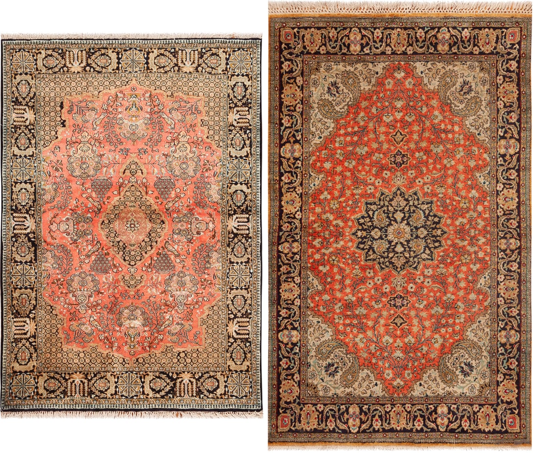 No Reserve - Pair of Vintage Persian Silk Qum Rugs - Circa 1970 - 5 ft 9 in x 3 ft 7 in (1.75 m x (1 of 1)