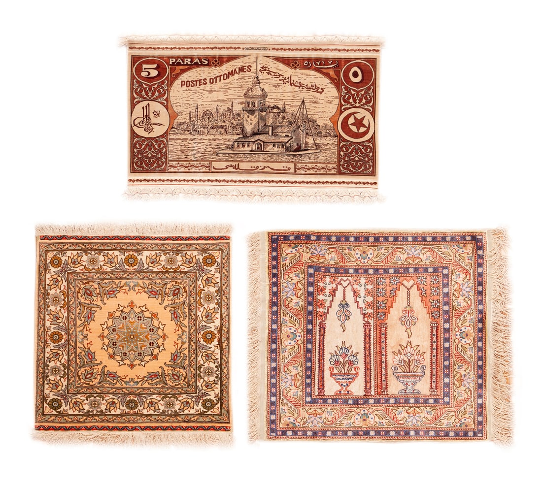 No Reserve - Collection of Three Vintage Turkish Silk Hereke Pictorial Rugs - (1 of 1)