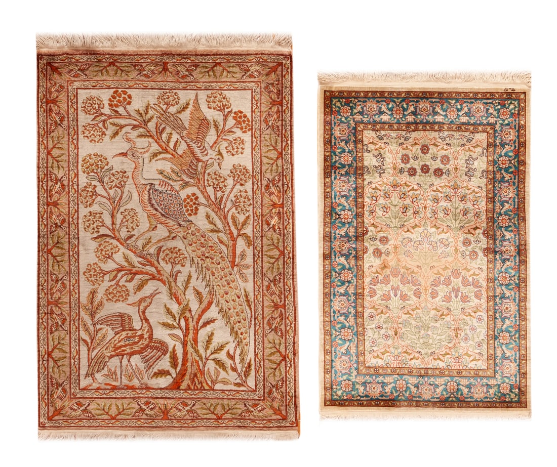 No Reserve - Pair of Vintage Turkish Silk Hereke Rugs - Mid-20th Century - 3 ft x 2 ft (0.91 m x 0.6 (1 of 1)