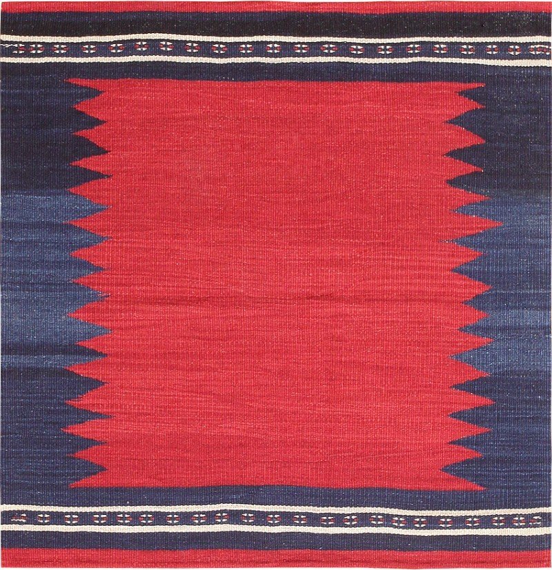 Vintage Tribal Gashgai Kilim: Size: 3 ft 5 in x 3 ft 5 in (1.04 m x 1.04 m) - Vintage Persian Qashqai Tribal Rug, Persia, c. 1920's - Here is a Qashqai tribal piece, characterized by a minimalistic design and vibrant colors. Boast