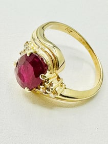 14KT Yellow Gold  Natural Diamond and Ruby Ring # 2005