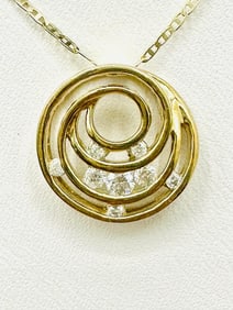 10KT Yellow Gold  Natural Diamond Swirl Pendant and Chain