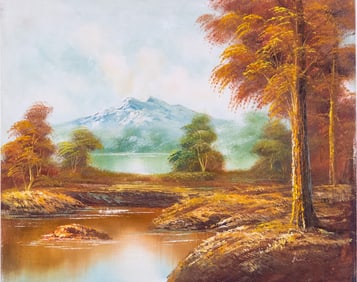 Vintage Scenic Oil On Canvas "Autuman Landscape"