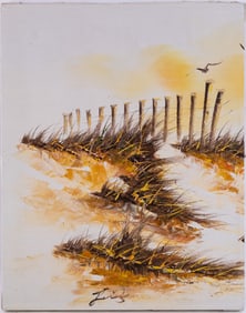 Vintage Scenic Oil On Canvas "Beach Scene"