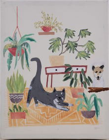 Vintage Contemporary Oil On Canvas "Black Cat"