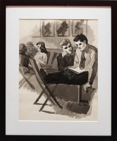 Vintage Modernist Ink On Paper "Lounge View"