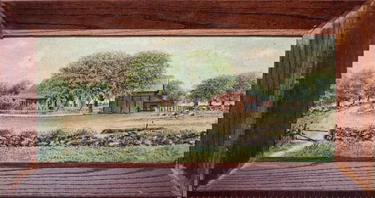Antique Naive Oil On Board "Farm On Teatown Road"