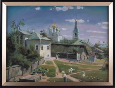 Hand Painted After Vasily Polenov Oil On Canvas "Moscow Courtyard"