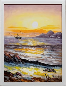 Contemporary Impressionist Acrylic On Canvas "Seascape"