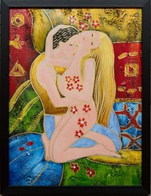 Contemporary After Klimt Acrylic On Canvas "The Embrace"