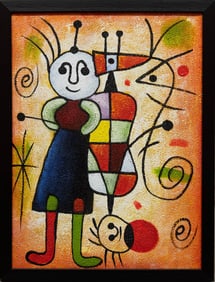 Contemporary After Miro Oil On Canvas "Boy Playing Cello"