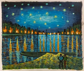 After Van Gogh Acrylic On Canvas "Starry Night Over The Rhone"