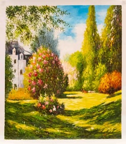 Impressionist Acrylic On Canvas "Landscape With Trees"