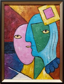 After Picasso Acrylic On Canvas "Woman With Cap"
