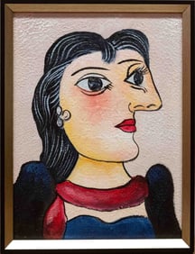 After Picasso Acrylic On Canvas "Bust De Femme"