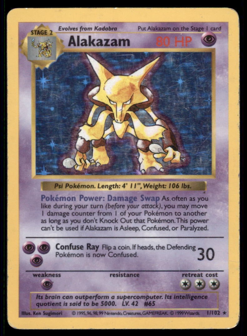 Alakazam Base Set (Shadowless) #001/102 Holo Pokemon Card (1 of 2)
