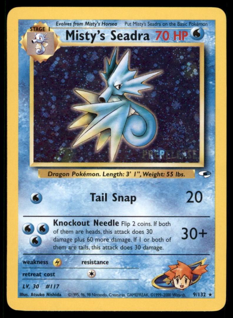 Misty's Seadra (Prerelease) WoTC Promo #009/132 Holo Pokemon Card: We offer combined shipping on multiple items. Buyers may also arrange their own shipping. LiveShipping is a separate and independent option for shipping that is NOT a part of the auction house or thei