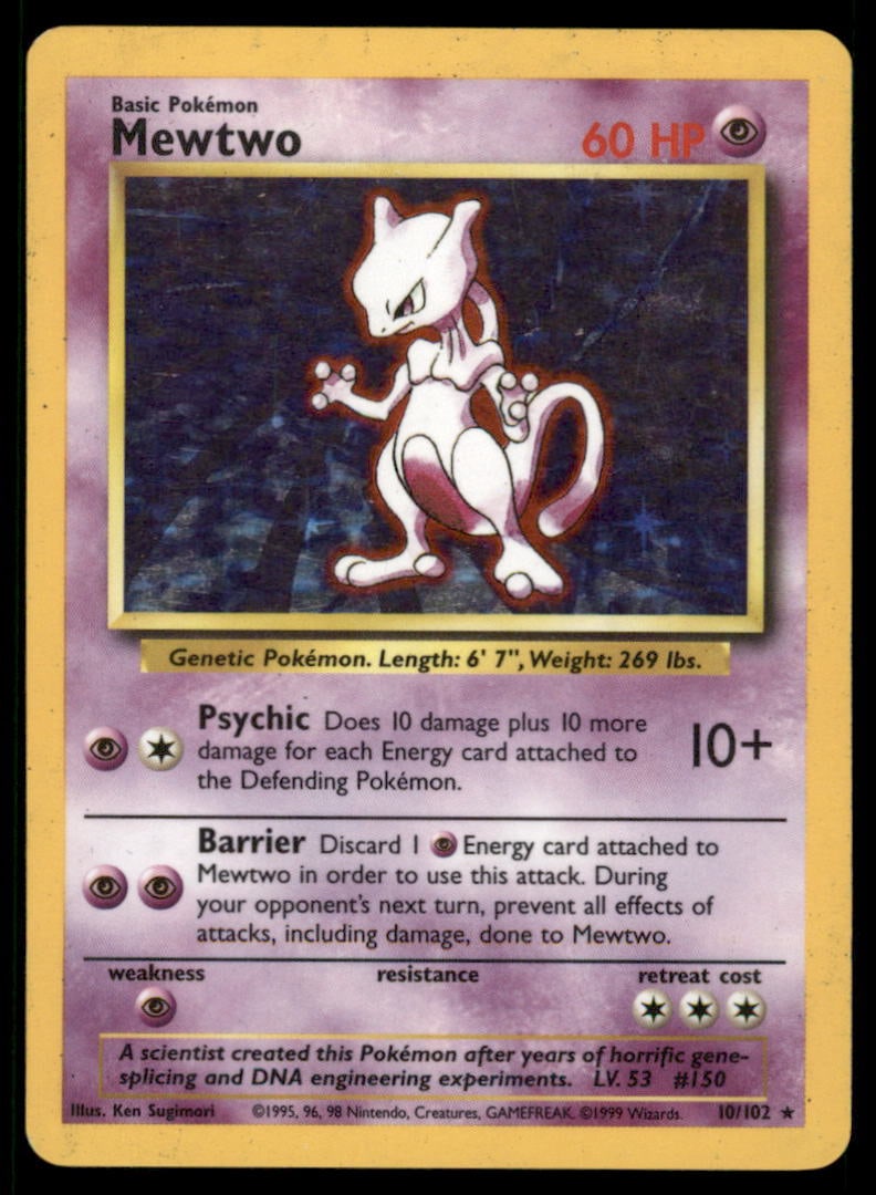 Mewtwo Base Set #010/102 Holo Pokemon Card (1 of 2)