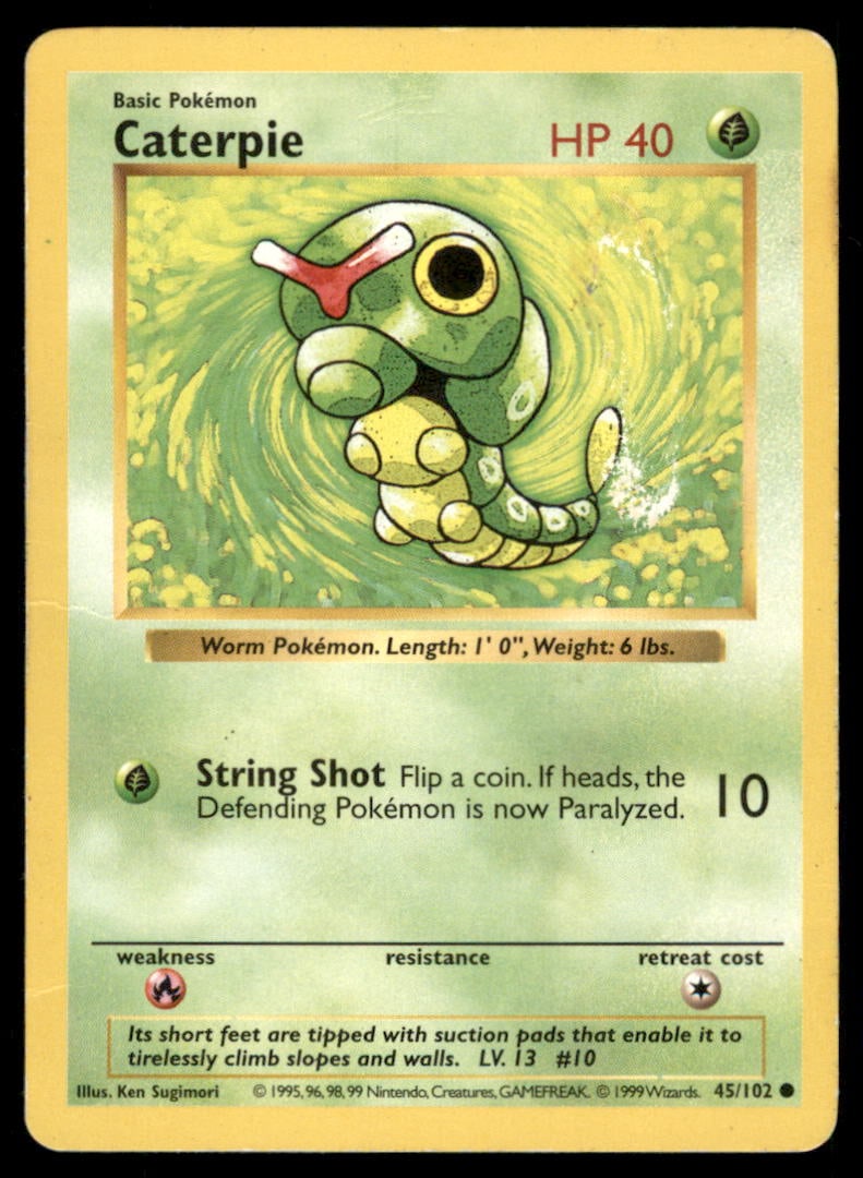 Caterpie Shadowless Base Set Vintage Pokemon Card (1 of 2)
