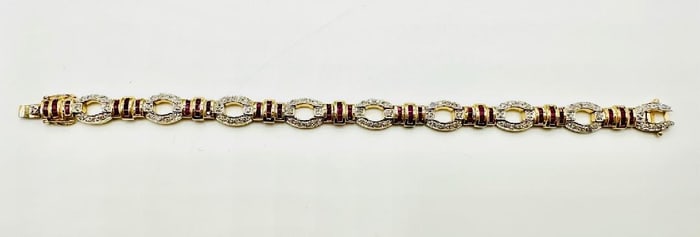 # 2203 Natural Diamond and Ruby Bracelet in 14KT Yellow Gold