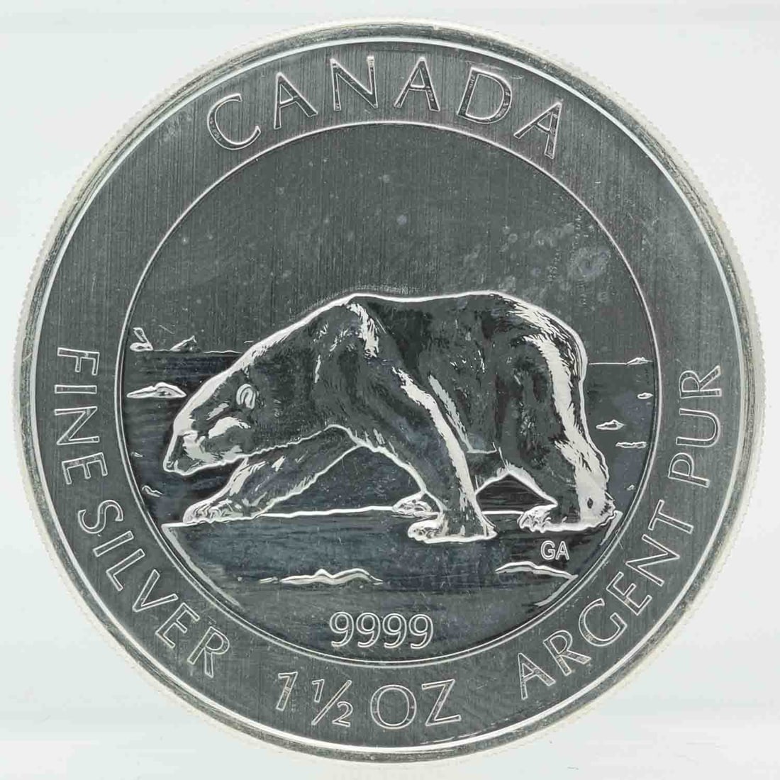 2013 1.5oz Polar Bear Canada Silver Coin: Subject: 1.5oz Polar Bear Canada Silver Coin Medium: 9999 Silver Year: 2013 Condition: AU milk spots Note: Any condition statement is given as an opinion and should not be treated as a statement of fa
