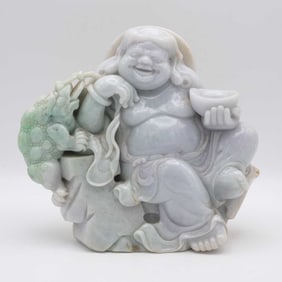 Large Vintage Chinese Carved Jadeite Maitreya Happy Buddha Sculpture