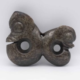 Antique Chinese Hongshan Culture Stone Double Pig Dragon Amulet