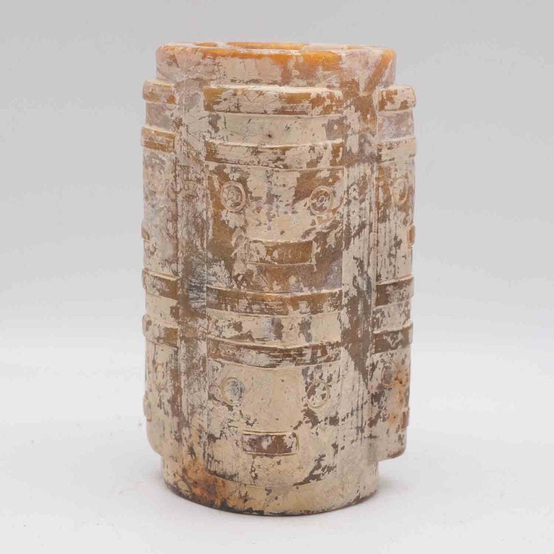 Antique Chinese Carved Jade Ritualistic Cong: Medium: JadeSize: 3.8x2x2 inchesAge/Detail: Antique Chinese CarvedCondition: great overall, check photo for condition reference.Provenance:Collection from Estate in TribeccaLiveShipping is NOT a part 
