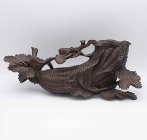 Old Carved Wood Plant Sculpture