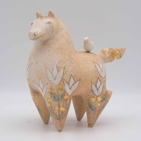 Margaret Wozniak Ceramic Horse And Bird Sculpture