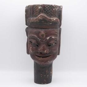 Antique South Asian Carved Wood Terrifying Aspect Buddhist Sculpture