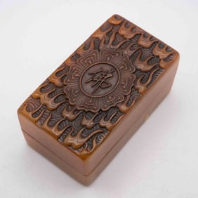Old Chinese Carved Shoushan Stone Buddhist Seal Stamp Intricate Box Style