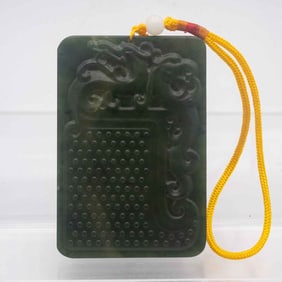 Chinese Carved Translucent Green Jade Pixiu Amulet