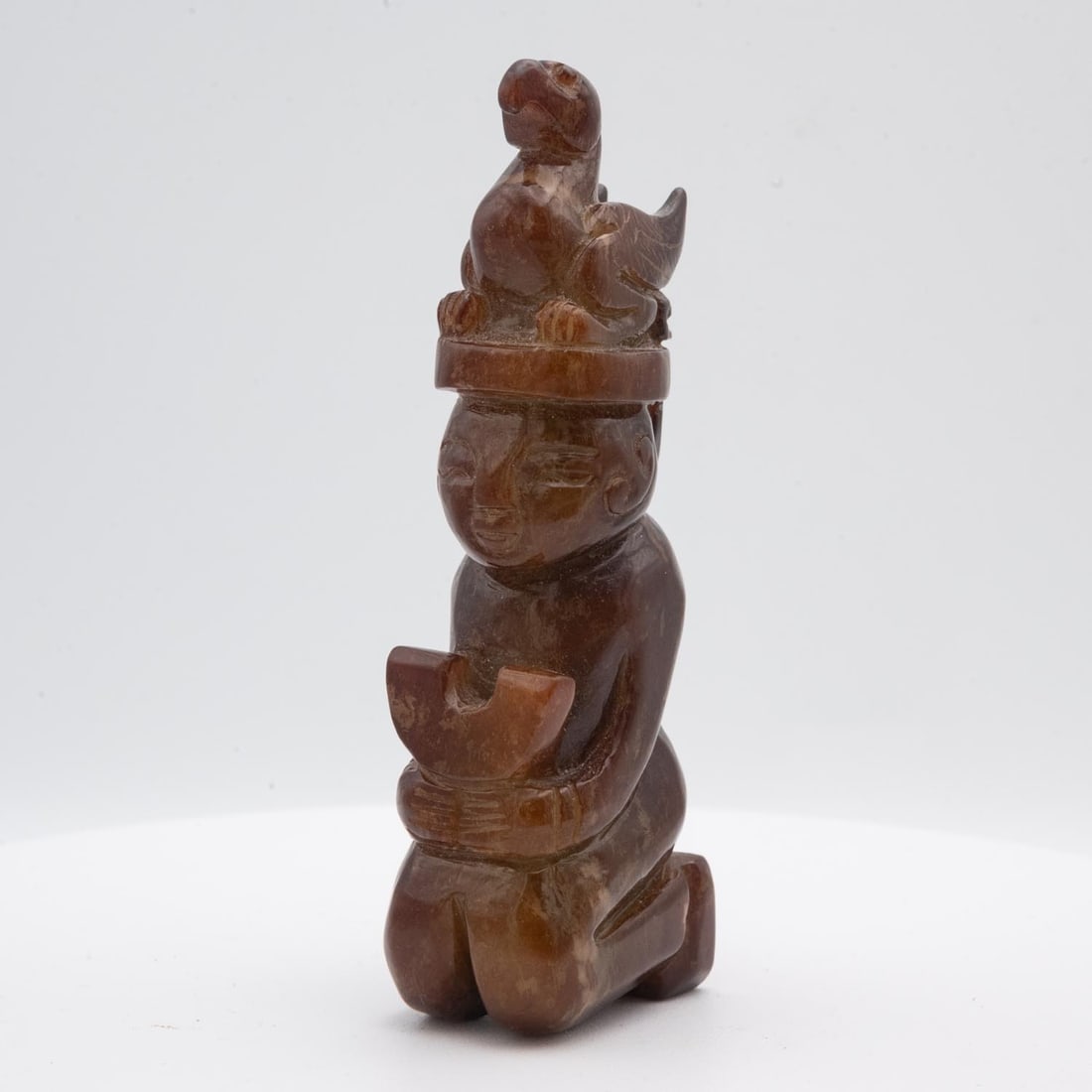 Old Chinese Carved Jade Sitting Servant Figure: Medium: JadeSize: 4.5x1.3x1 inchesAge/Detail: Old Chinese CarvedCondition: great overall, check photo for condition referenceProvenance:Collection from Estate in TribeccaPlease view all the photos as