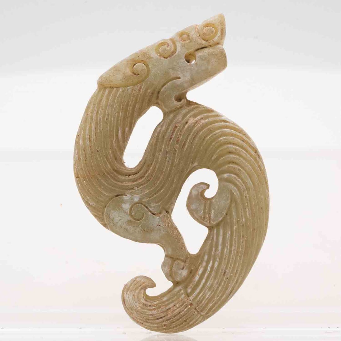 Antique Chinese Carved Jade Dragon Ornament: Medium: JadeSize: 2.2x1.4x0.3 inchesAge/Detail: Antique Chinese CarvedCondition: great overall, check photo for condition referenceProvenance:Collection from Estate in TribeccaPlease view all the phot