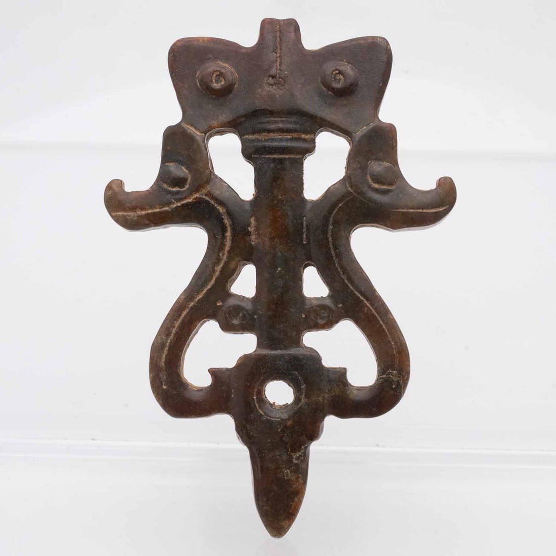 Antique Chinese Hongshan Culture Jade Amulet Pendant: Medium: JadeSize: 3.5x2.4x0.3 inchesAge/Detail: Antique Chinese Hongshan CultureCondition: great overall, check photo for condition referenceProvenance:Collection from Estate in TribeccaPlease view al