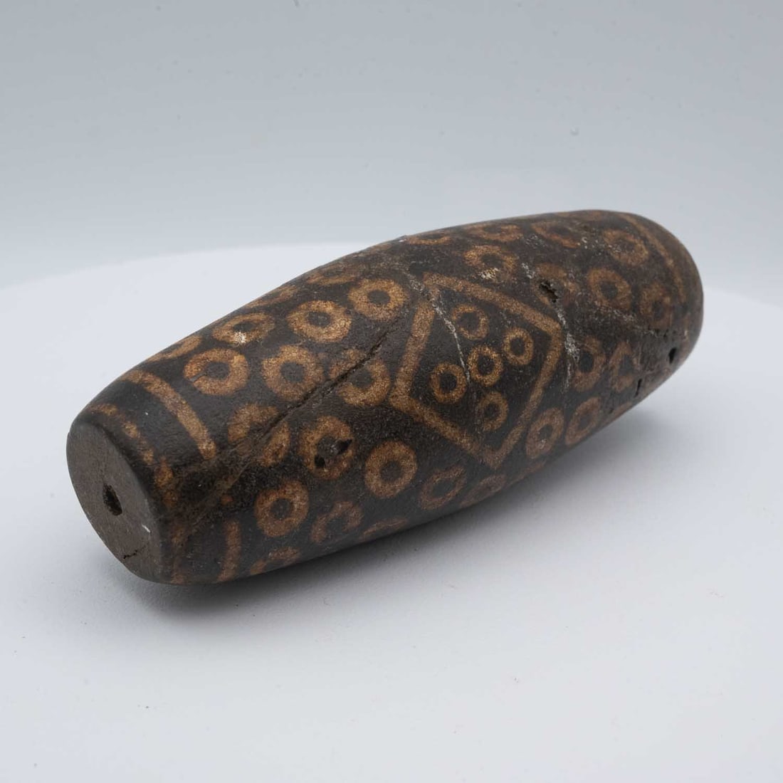 Antique Chinese/Tibetan Large Stone Dzi Bead: Medium: Stone DziSize: 4.5x1.6x1.6 InchesAge/Detail: Antique Chinese/Tibetan LargeCondition: great overall, check photo for condition reference.Provenance:Collection from Estate in TribeccaPlease view