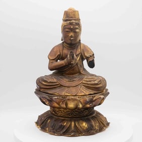Antique Chinese Carved Wood Bodhisattva Statue