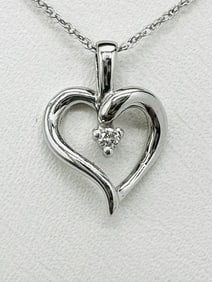 14KT White Gold Natural Diamond Heart Pendant and Chain # 2103